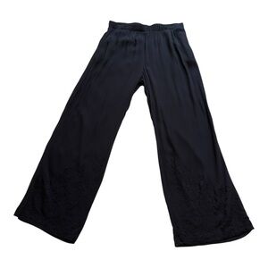 Tribal Pull-On Wide Leg Pant - Embroidered Pattern - Black - Size Large